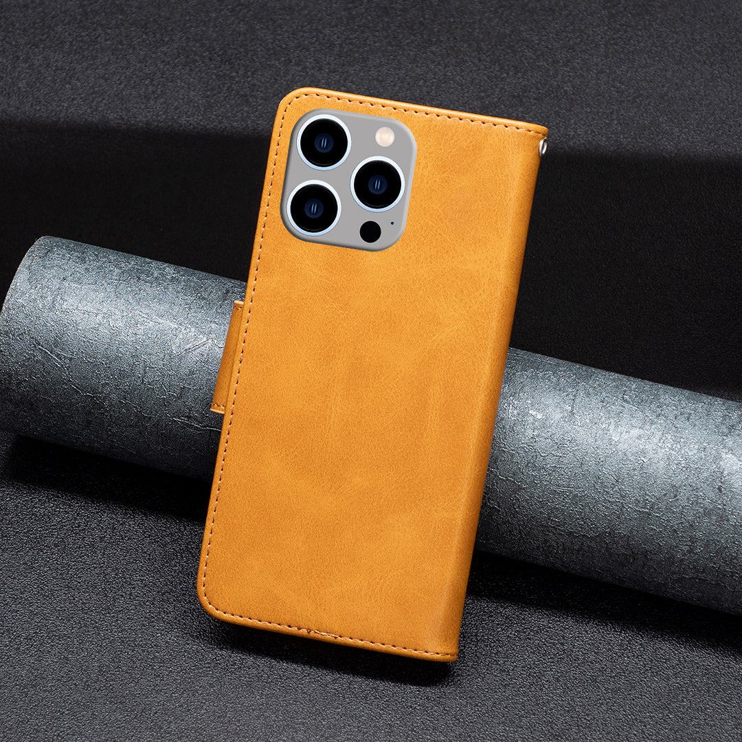 Cell Phone Case for iPhone 15 Pro Max , Stand Phone Shell Solid Color Fine Textured PU Leather Wallet Cover - Yellow Cell Phone Case for iPhone 15 Pro Max , Stand Phone Shell Solid Color Fine Textured PU Leather Wallet Cover - Yellow